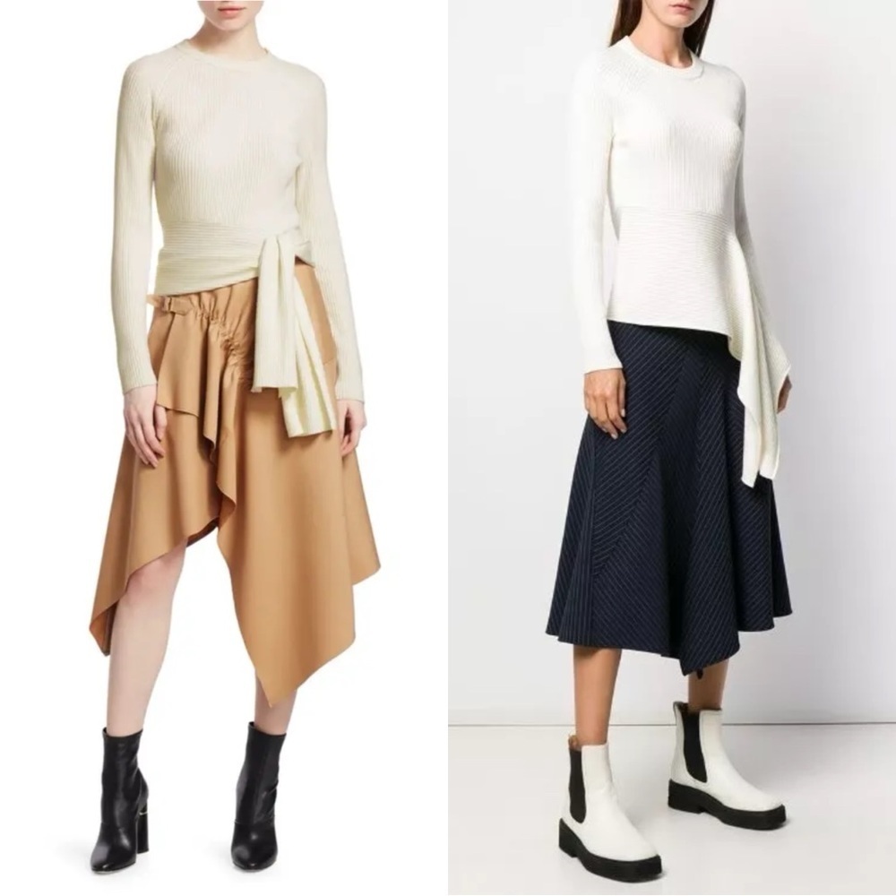 3.1 Phillip Lim Ribbed Sweater With Waist Tie Antique White, Small​​​ - Picture 3 of 11